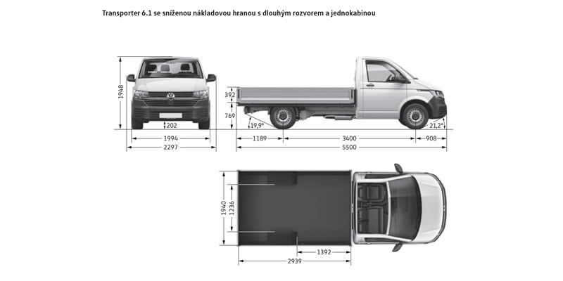 Volkswagen Transporter 6.1 podvozek a valník