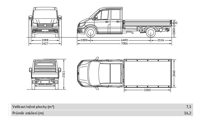 rozmery vw crafter valnik dvojkabina dlouhy rozvor