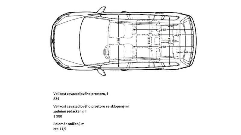 vw touran technické údaje pohled do interiéru