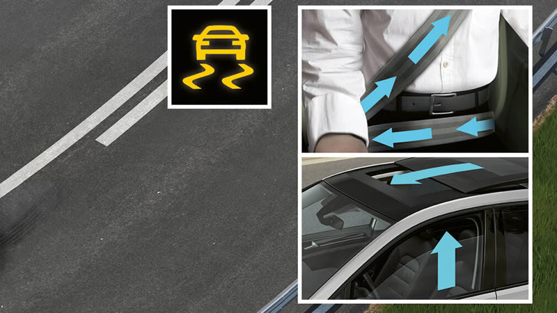 Volkswagen Golf 8 znázornění systému proaktivní ochrany cestujících PreCrash