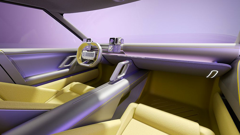 Hyundai IONIQ Concept Three - moderní fialovo žlutý interiér vozu