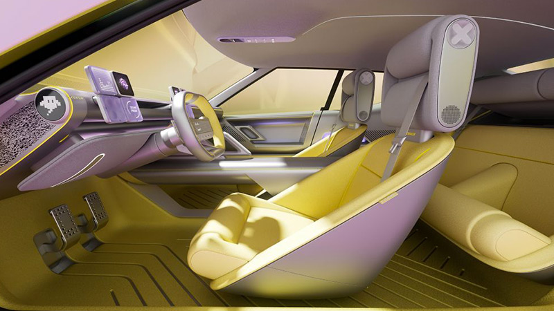 Hyundai IONIQ Concept Three - moderní fialovo žlutý interiér vozu